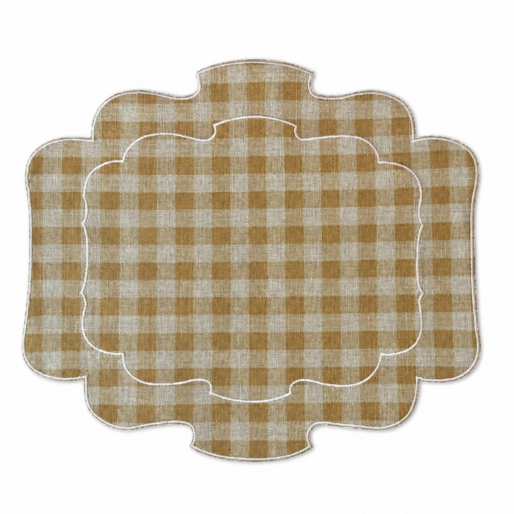 Mantel Individual Ovalado Vichy Jaune/Lino Set/2