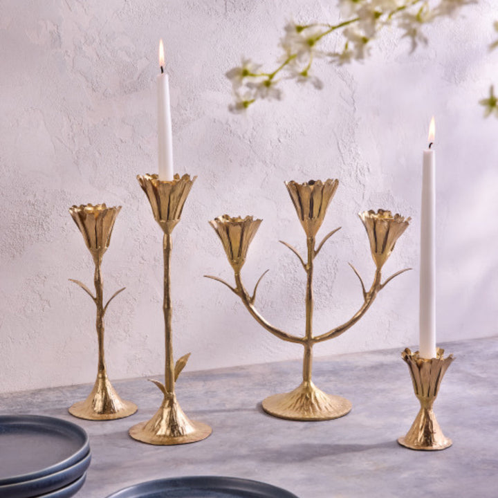 Candelabro Gold Floral Alto