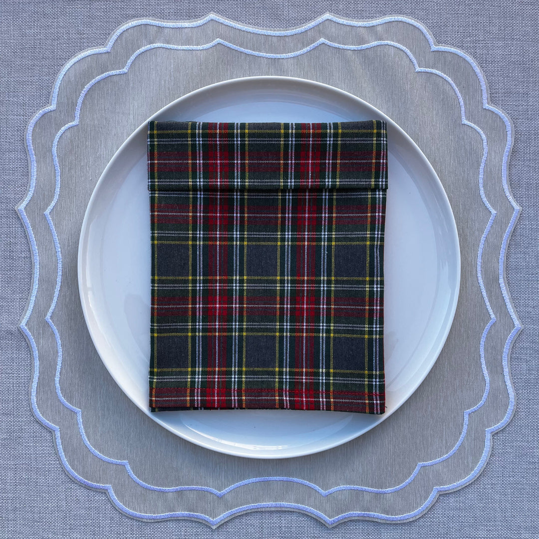 Servilleta de Algodón Estampado Escocés Gris y Rojo