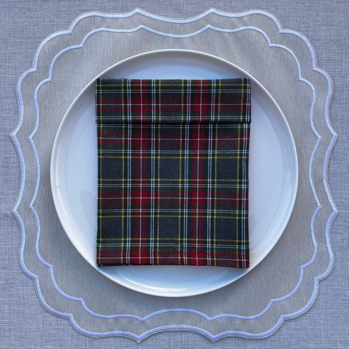Servilleta de Algodón Estampado Escocés Gris y Rojo