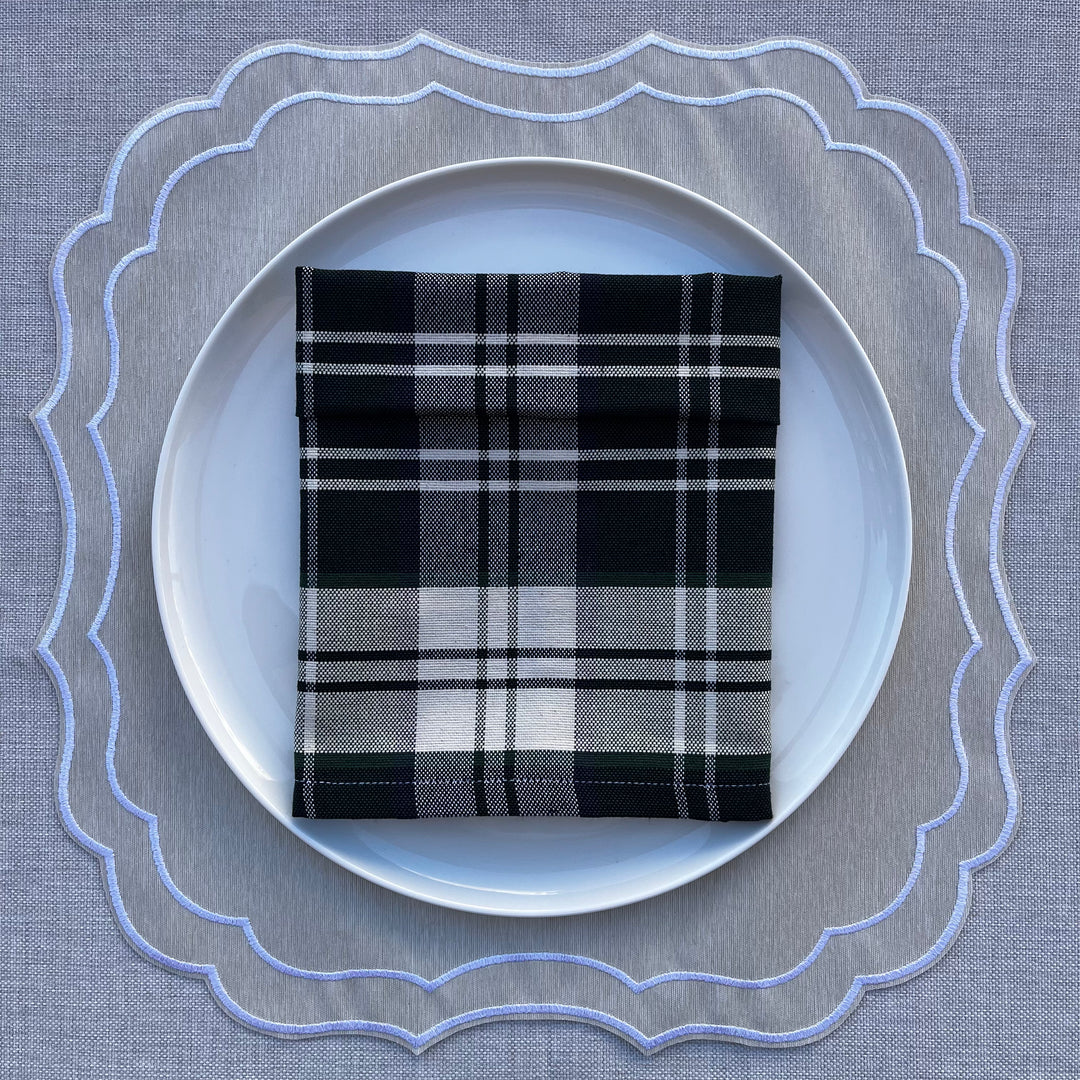 Servilleta de Algodón Estampado Escocés Verde y Azul