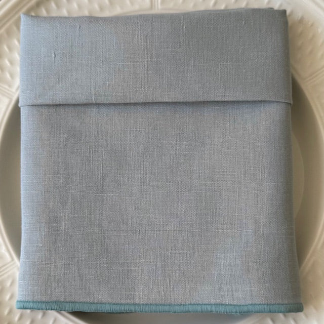 Servilleta de Lino Azul Eucalipto con Festón