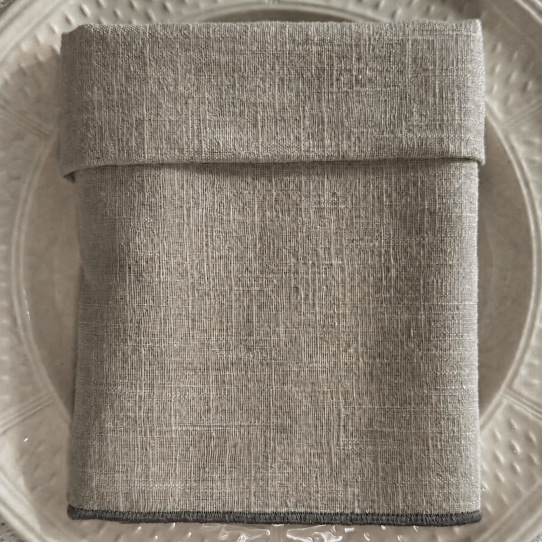 Servilleta de Lino Piedra con Festón Gris Oscuro