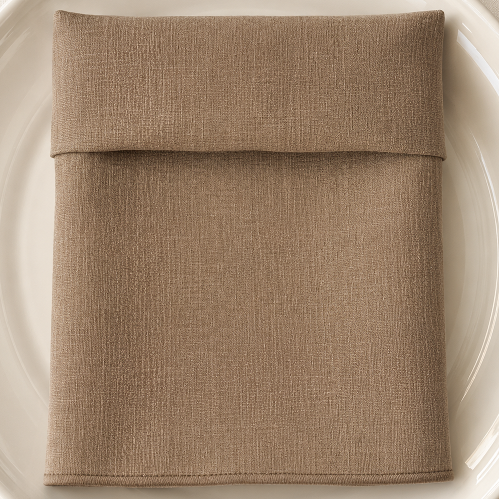 Servilleta de Lino Beige Oscuro con Festón