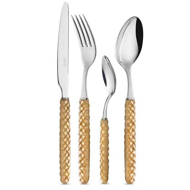 Cubertería Cuero Trenzado Beige Set/24 Piezas