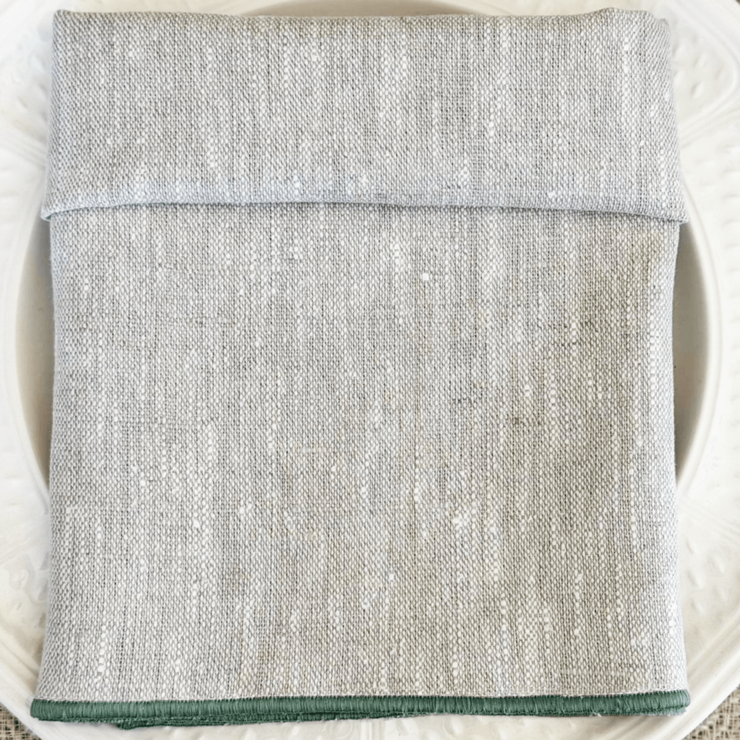 Servilleta de Lino Color Lino con Festón Verde - La Compañía Francesa