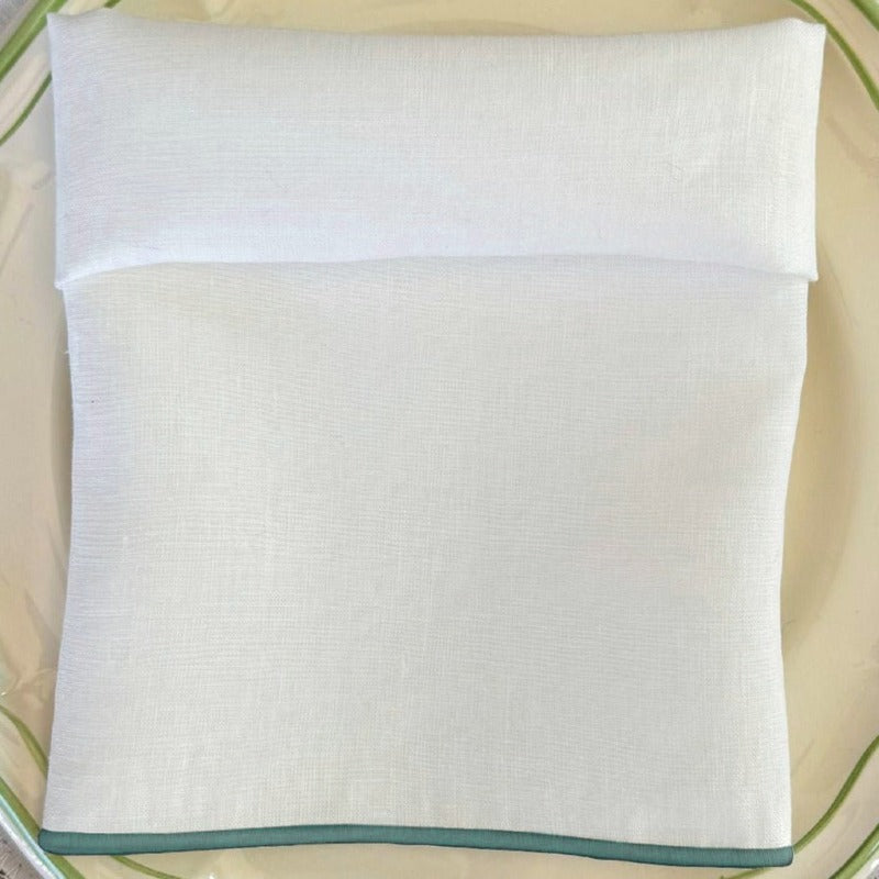 Servilleta de Lino Ivory con Festón Verde Agua